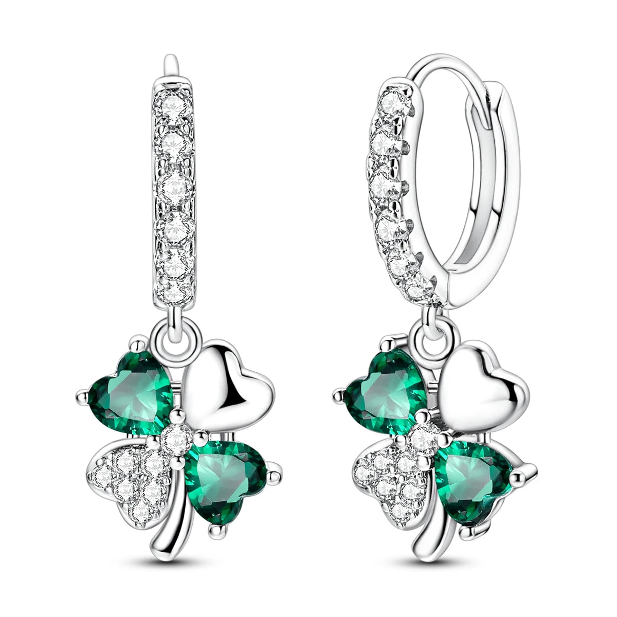 925 Silver Four-Leaf Clover Drop Earrings