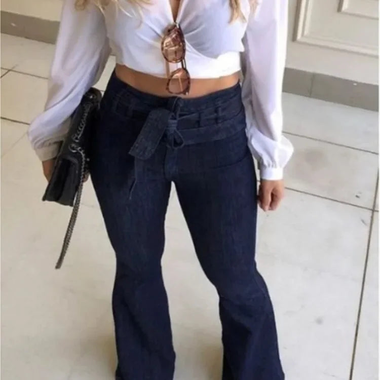 High Waist Flare Jeans with Belt