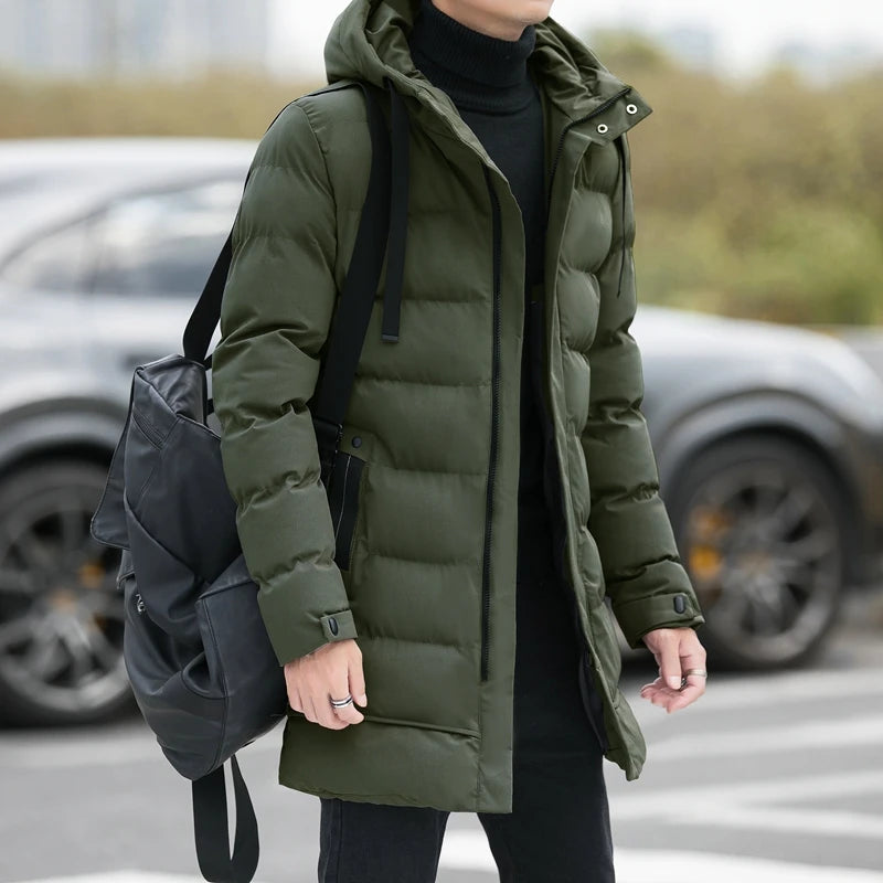Men's Long Hooded Slim Fit Parka