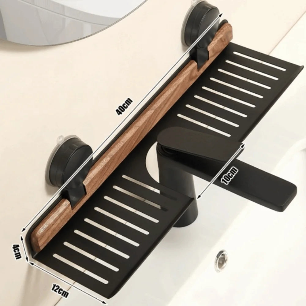 Walnut Suction Cup Bathroom Shelf