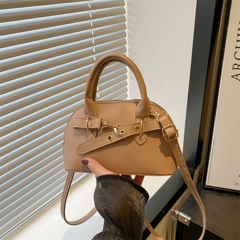 Buckle Shell Top-Handle Bag