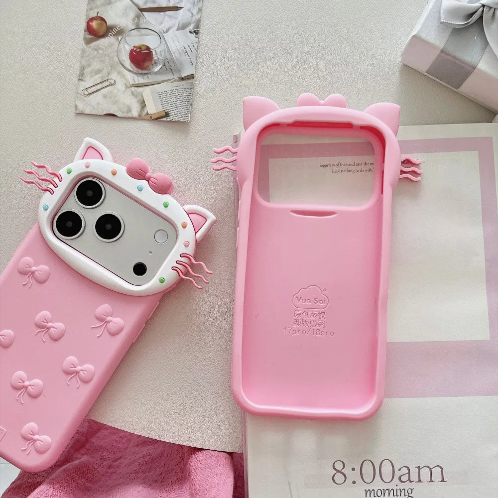 3D Cat Whiskers Bow iPhone Case