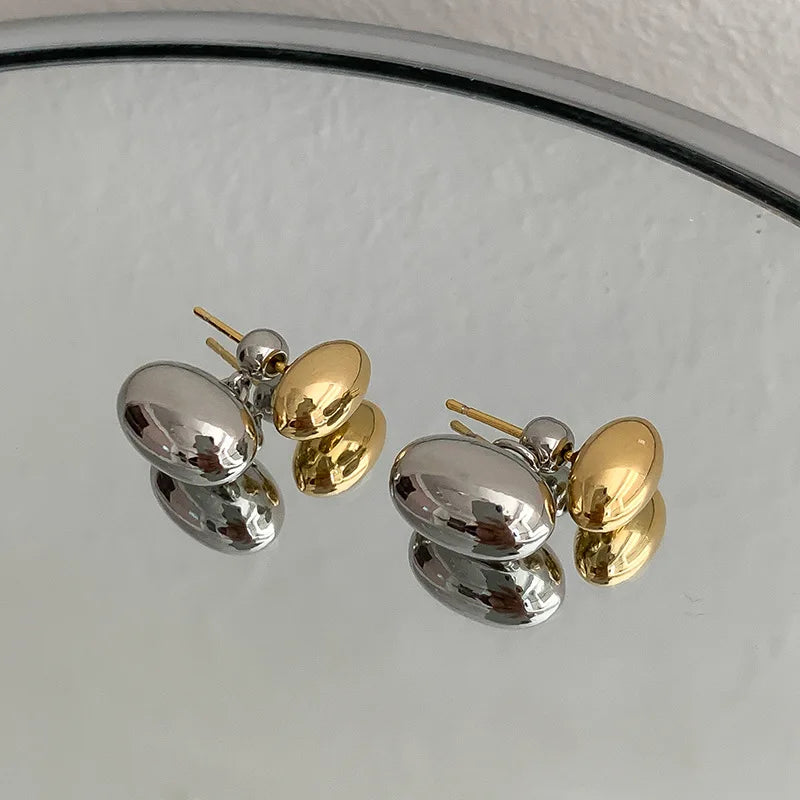 2-in-1 Geometric Oval Stud Earrings