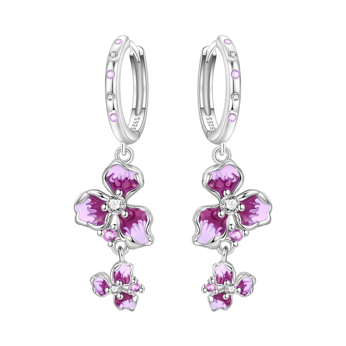 925 Silver Purple Hydrangea Earrings