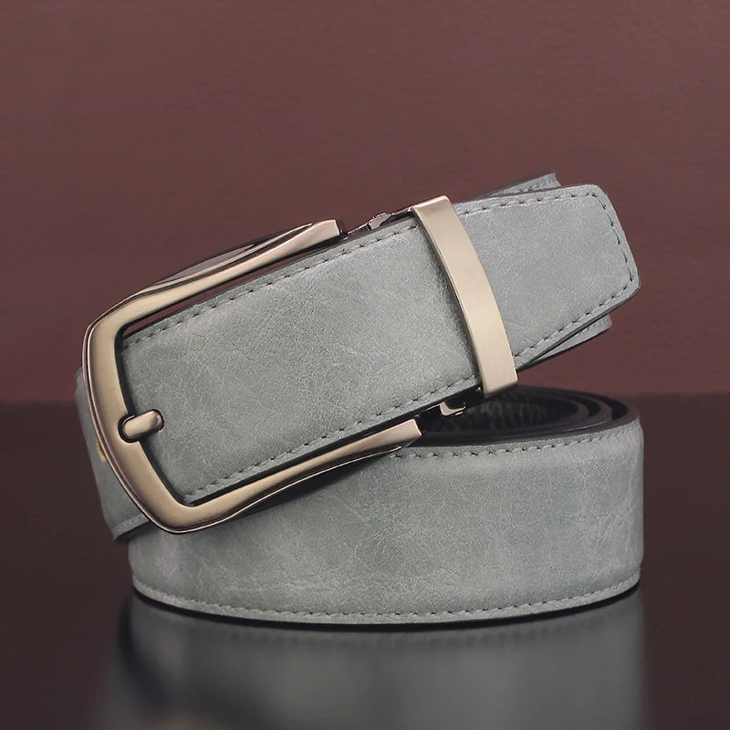 Men's Gray Leather Pin Buckle Belt
