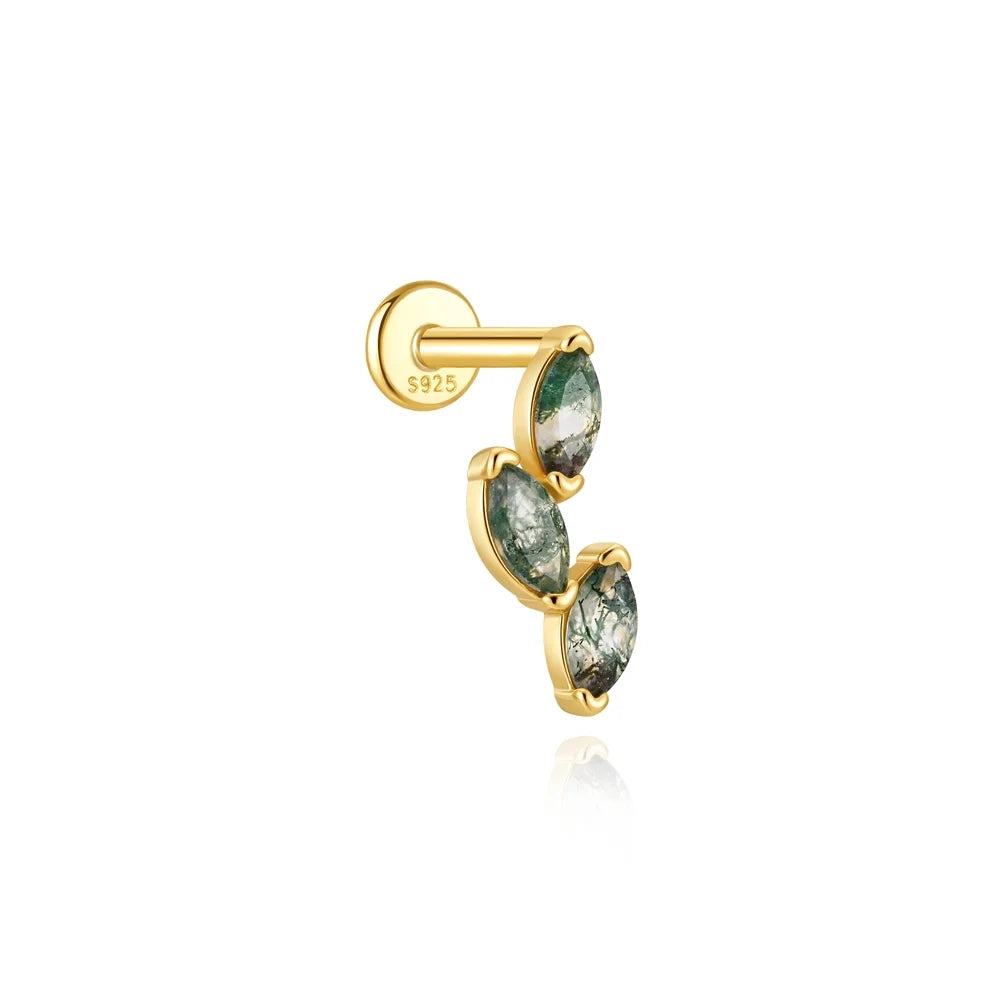 Moss Agate Gold Cartilage Stud (1 Pc)