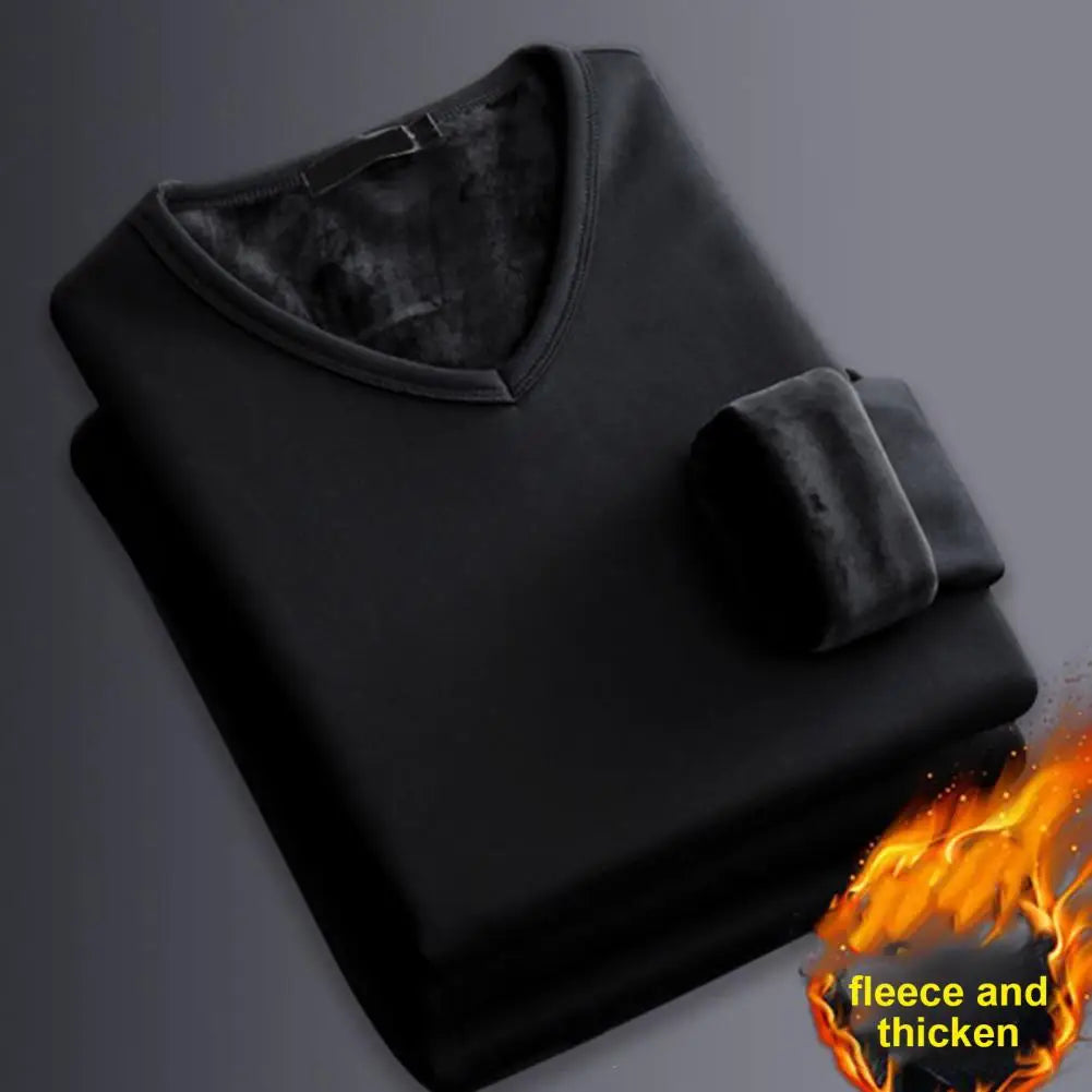 Men's Velvet-Lined V-Neck Long Sleeve Top