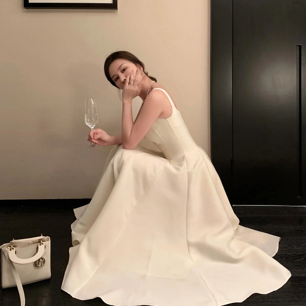White Satin Vintage Evening Dress