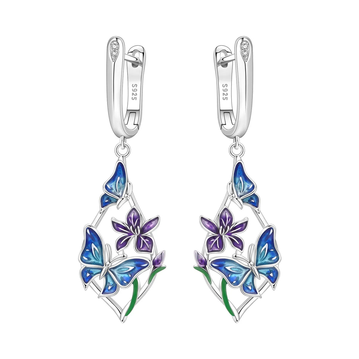 925 Silver Purple Hydrangea Earrings