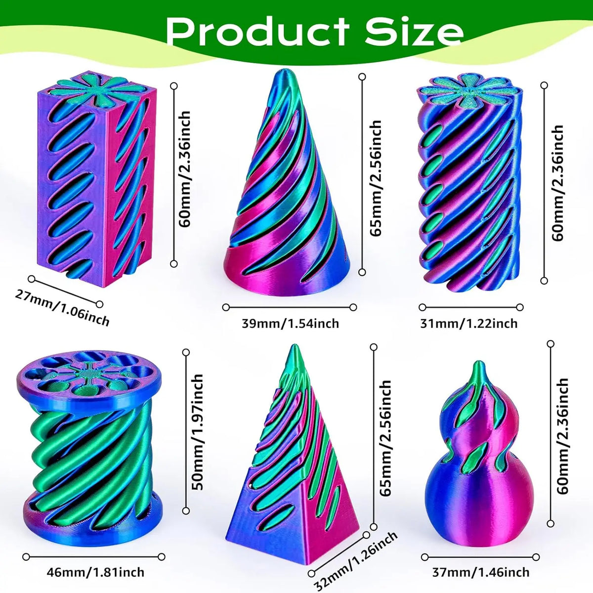 3D Printed Spiral Cone Fidget – 6 Pack