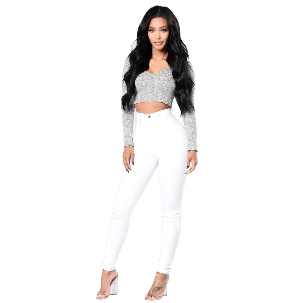High Waist Washed Pencil Jeans