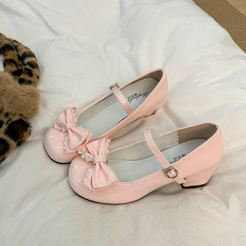 Women's Lolita Bow Midi Heels