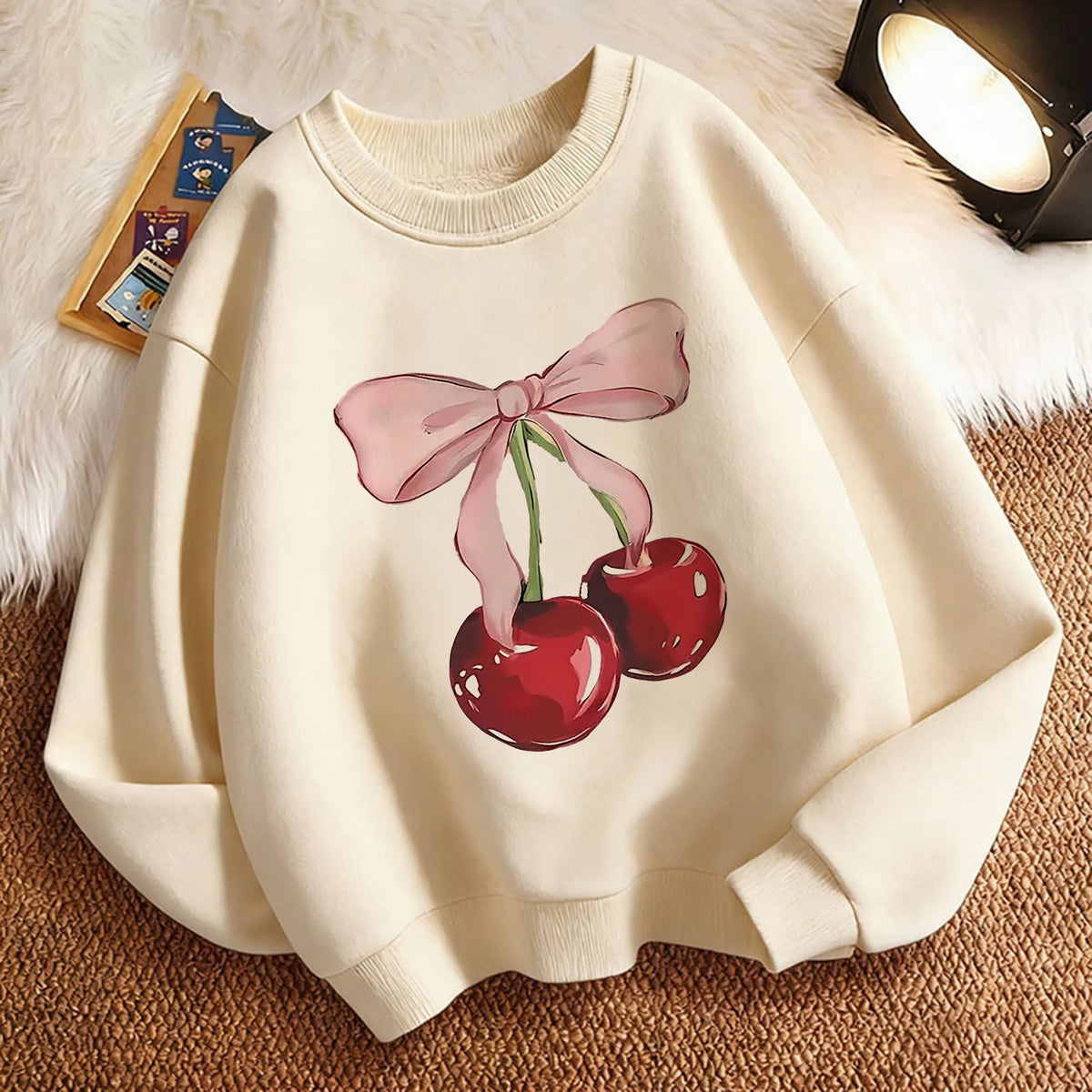 Girls Cherry Bow Sweatshirt