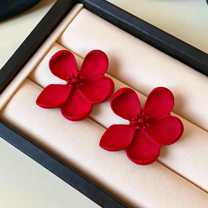 White Camellia Flower Stud Earrings