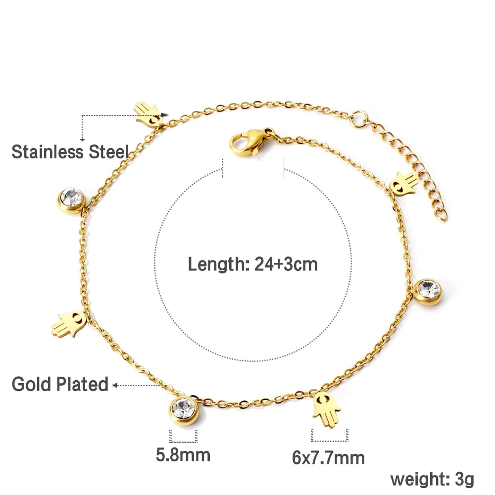 Crystal Hamsa Hand Gold Anklet