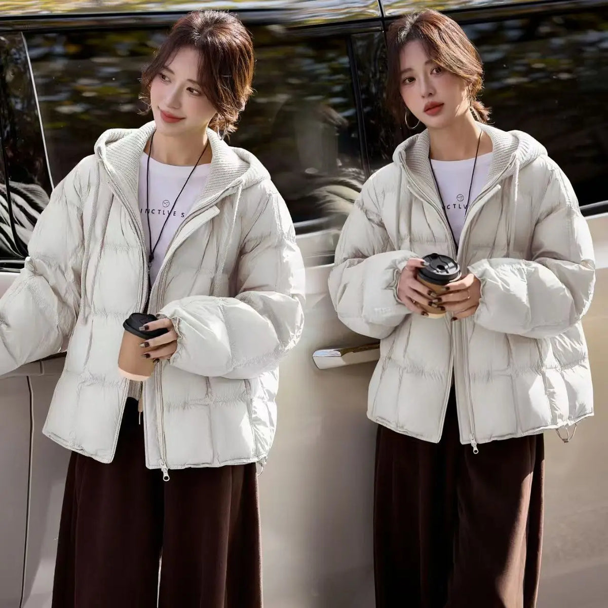 Women's Knit Hood Faux Layered Parka