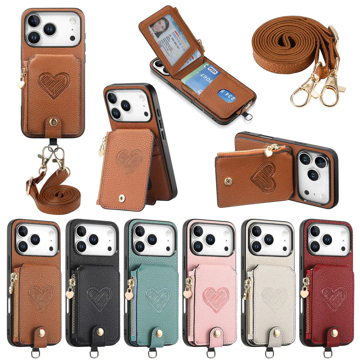🎒 Crossbody Leather Zipper Wallet Phone Case
