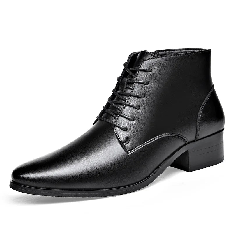 Men's Plush Lace-Up Leather Boots
