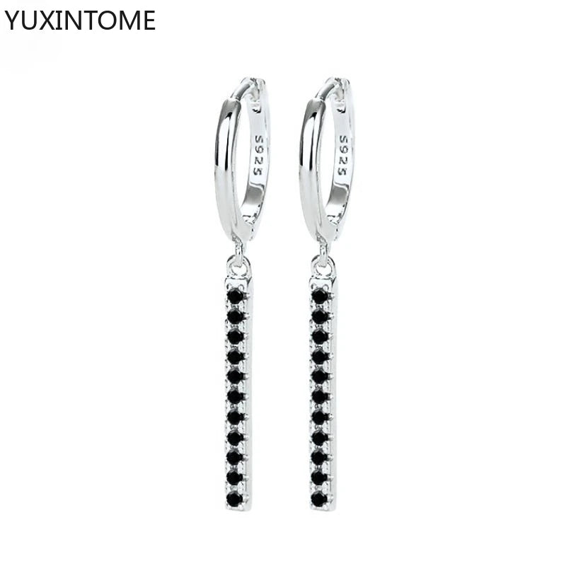 925 Silver Black Zircon Charm Hoops