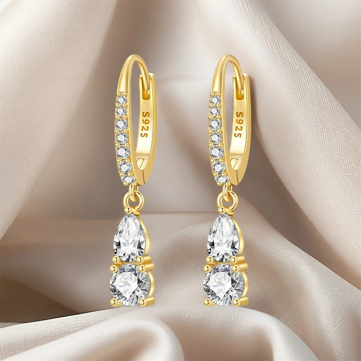 925 Silver 18K Gold Water Drop Earrings