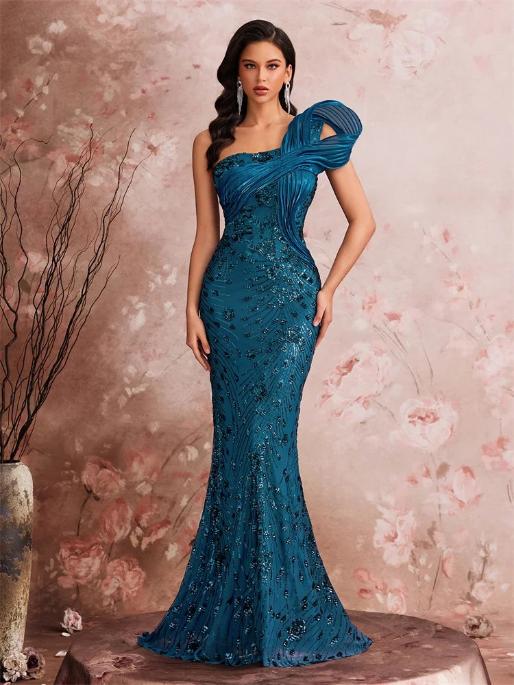One-Shoulder Sequin Mermaid Maxi Gown