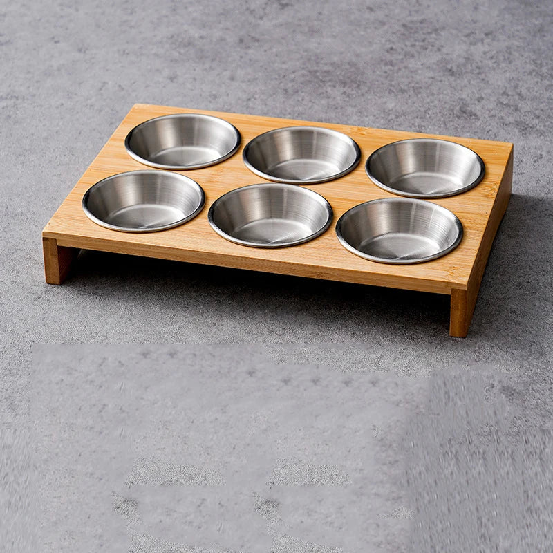 Bamboo Tray with Steel Dip Bowls