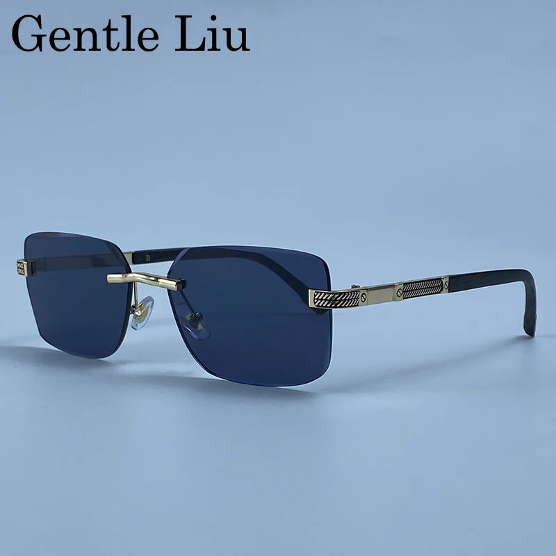 Men's Carved Gold Rimless Sunglasses