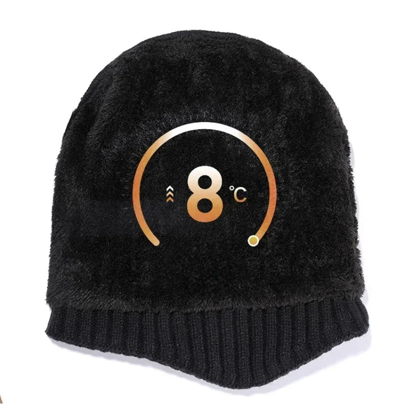 Men's Velvet-Lined Knit Hat with Ear Flaps