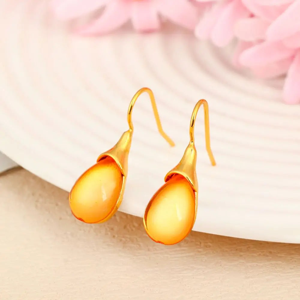 Gold & Blue Stone Dangle Earrings