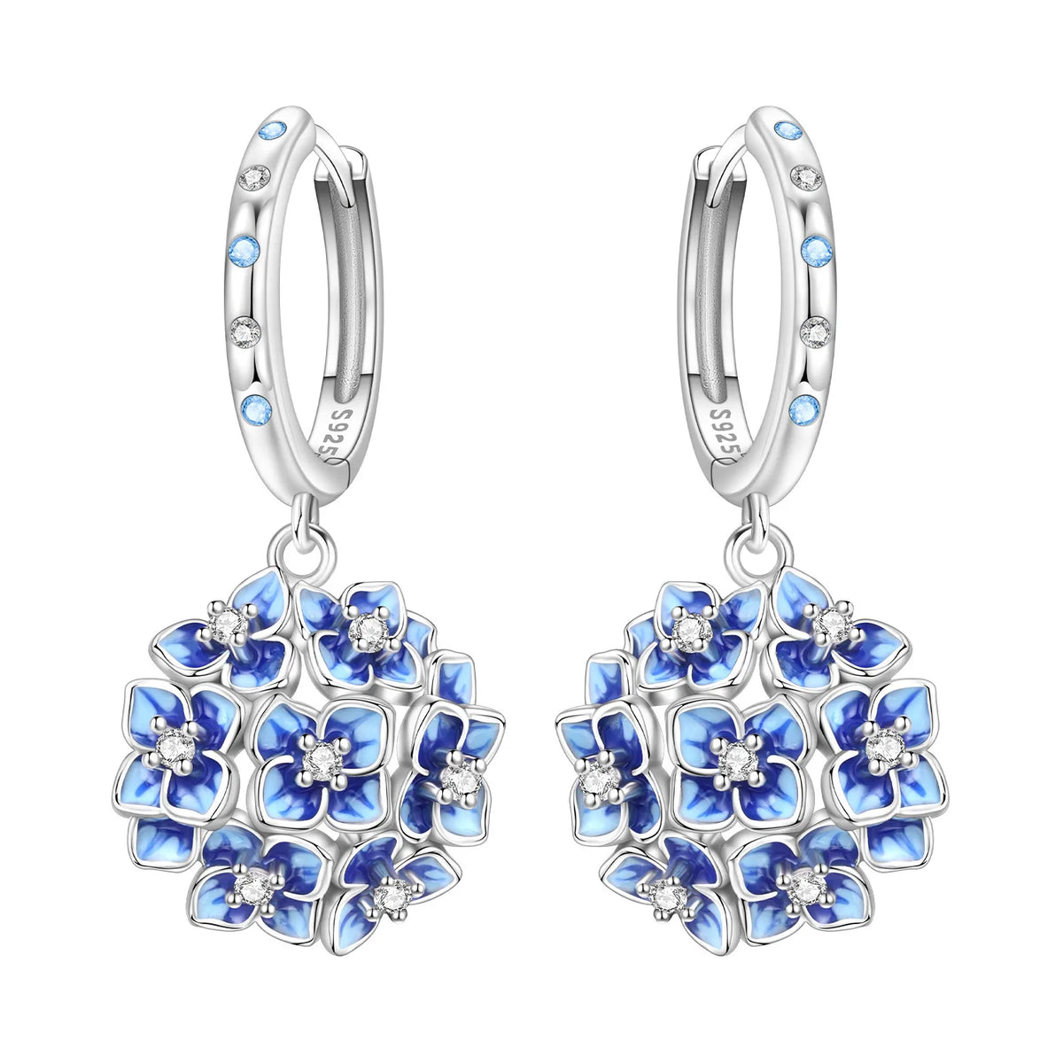 925 Silver Purple Hydrangea Earrings