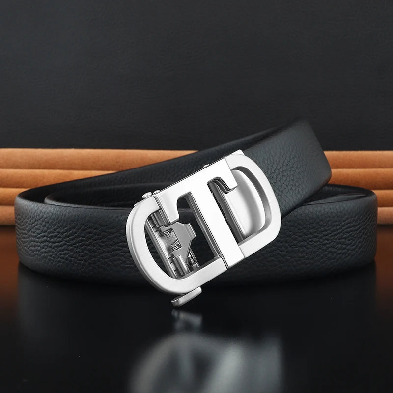 Men's Leather Belt with Gold T Buckle