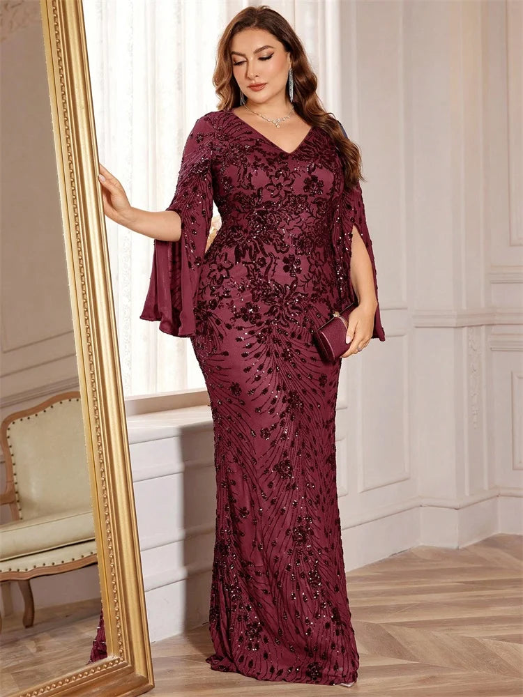 Black Slit Sequin Mermaid Gown (Plus Size)
