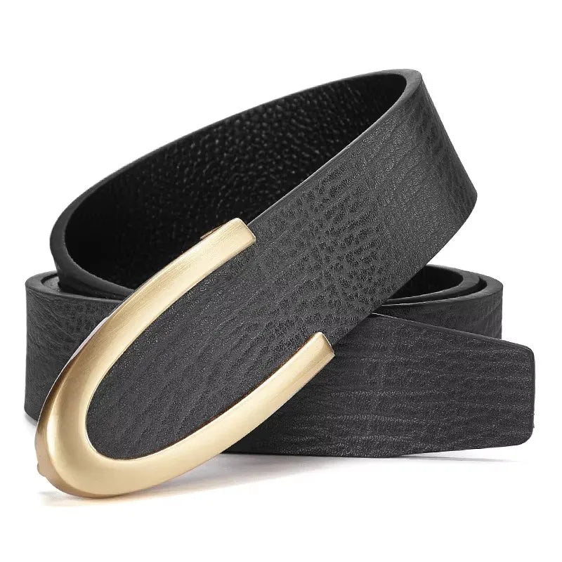 Men's Coffee Leather Belt with C Buckle