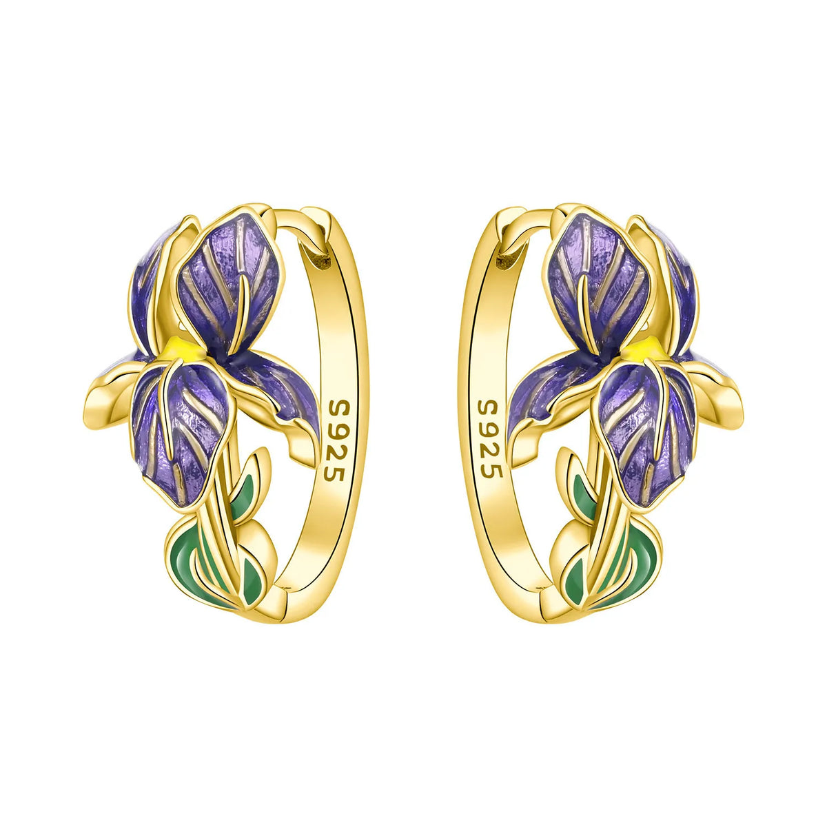 925 Silver Purple Iris Hoop Earrings