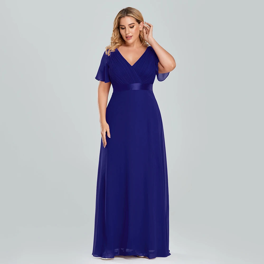V-Neck Ruffle Chiffon Gown (Plus Size)