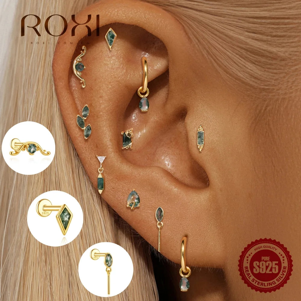 Moss Agate Gold Cartilage Stud (1 Pc)