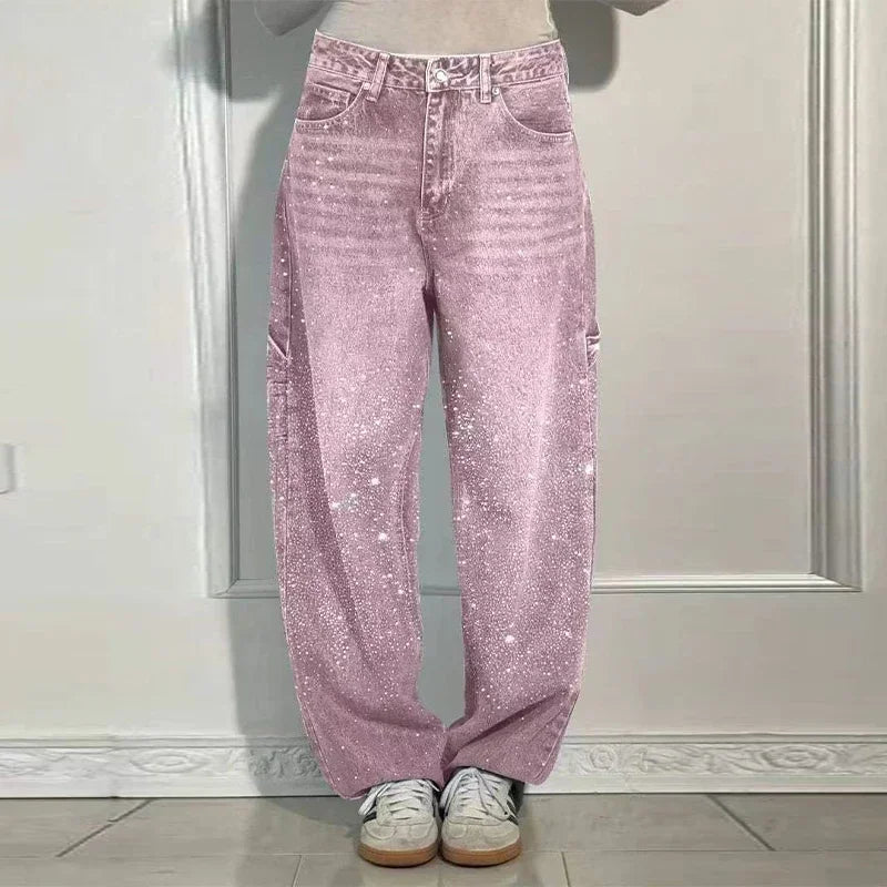 Rhinestone Low Waist Straight Jeans