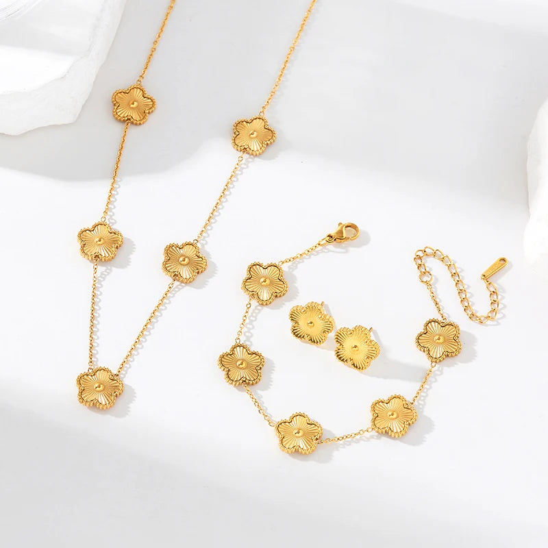 🌸 EILIECK Flower Clover Jewelry Set