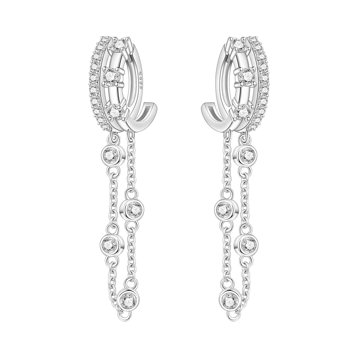925 Silver Double-Layer Tassel Earrings