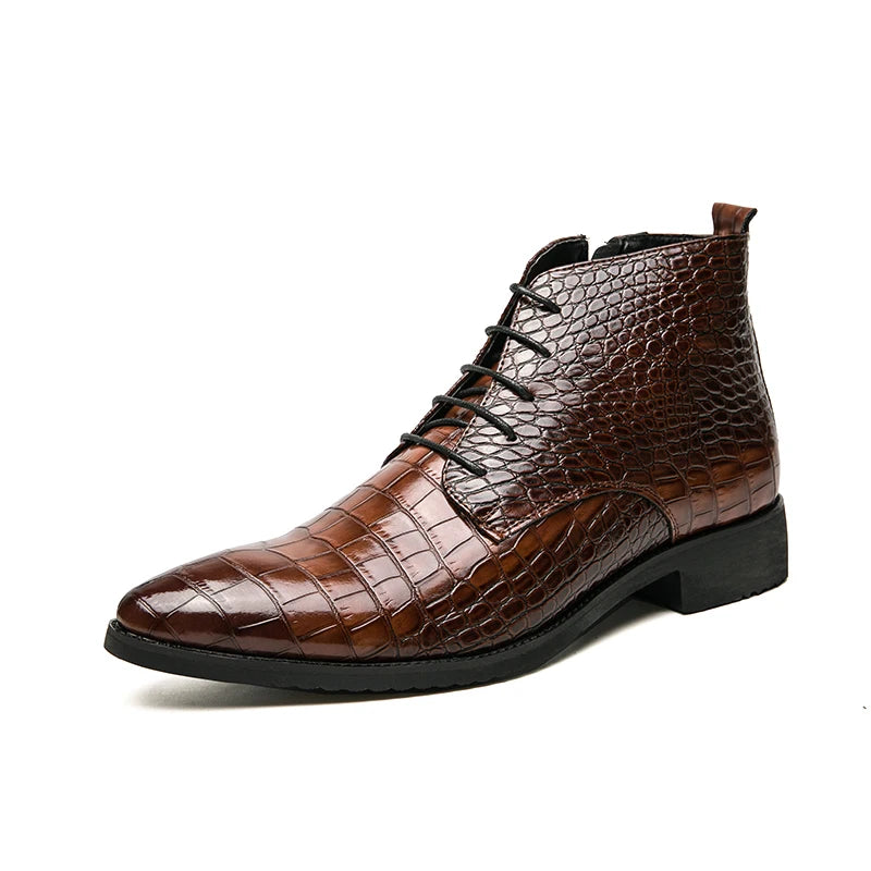 Men's Lace-Up Pointed Leather Boots
