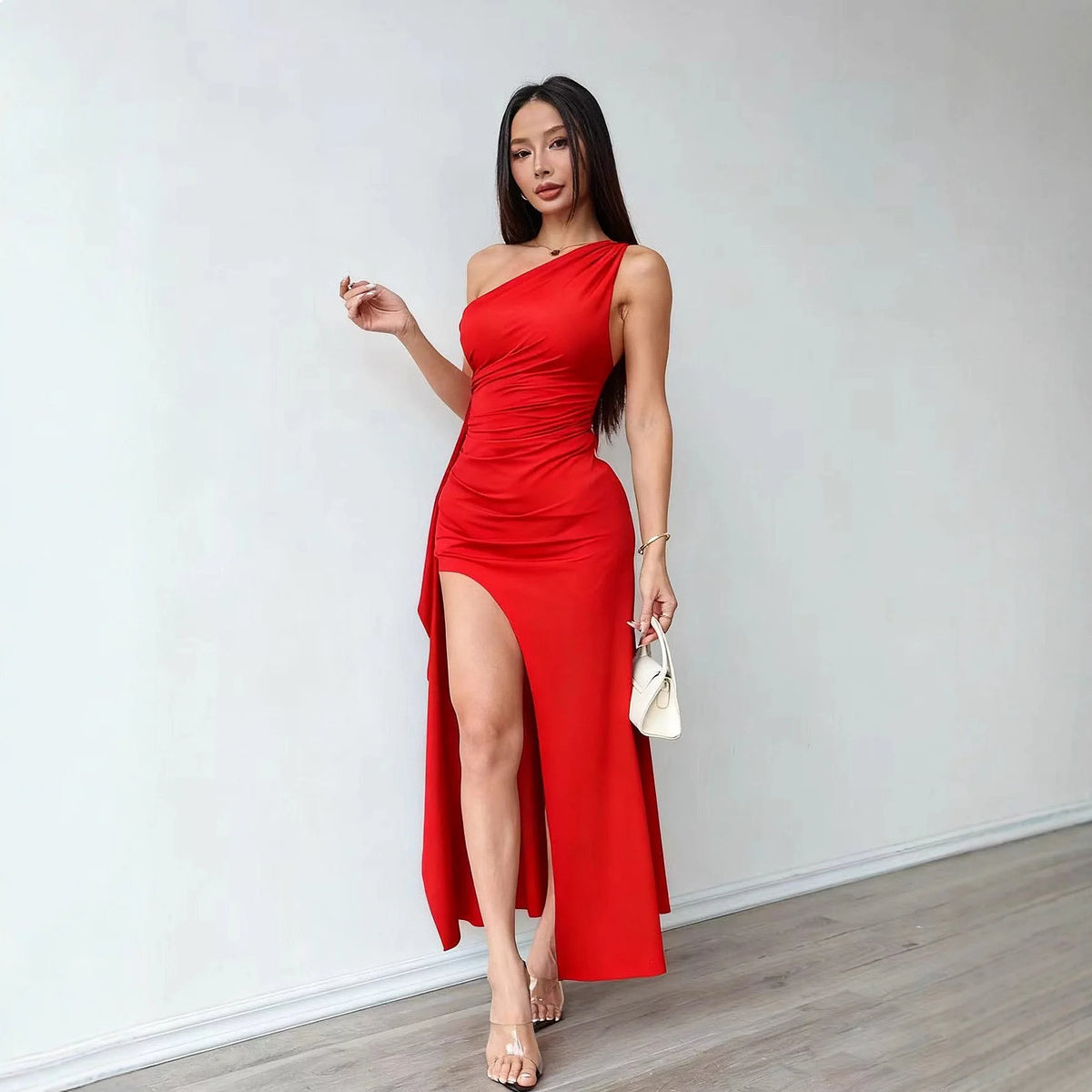 One-Shoulder Bodycon Evening Jumpsuit