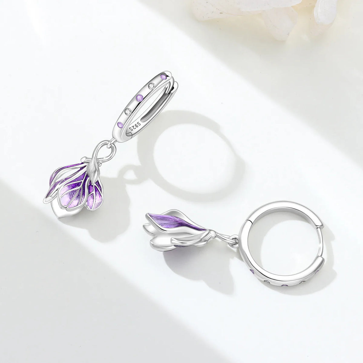 925 Silver Purple Magnolia Earrings