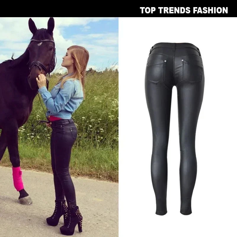 Low Rise Stretch Faux Leather Pants