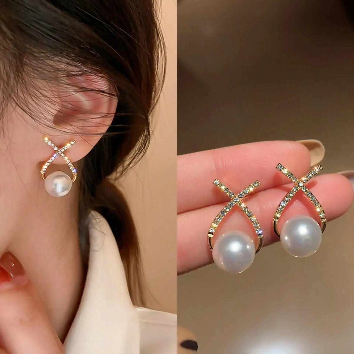 Heart Pearl Stud Earrings