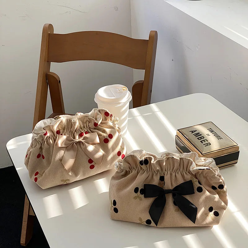 Cherry Print Corduroy Makeup Bag