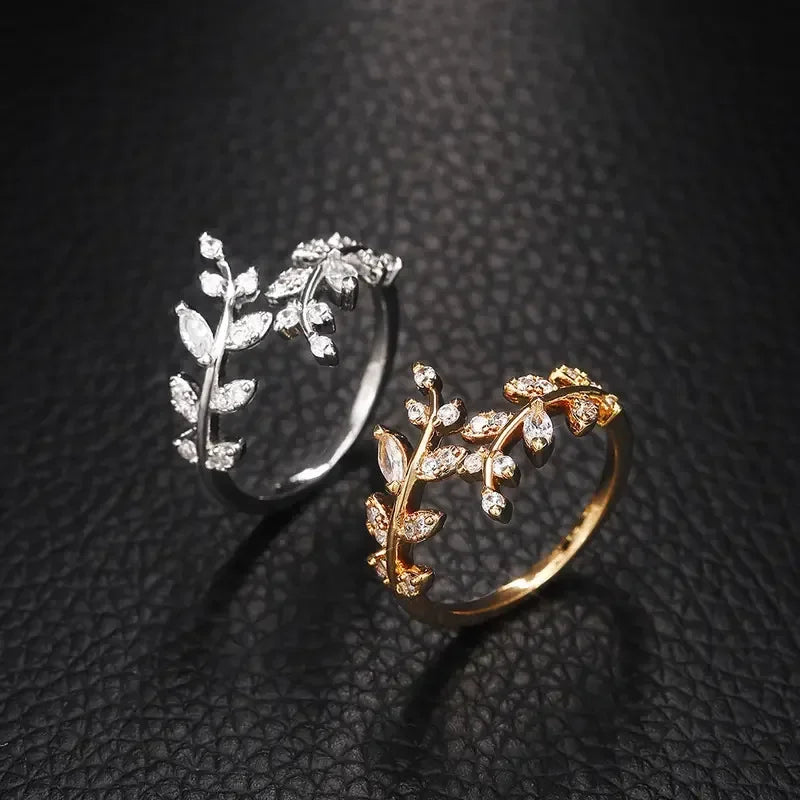 🍃 Korean Leaf CZ Adjustable Ring