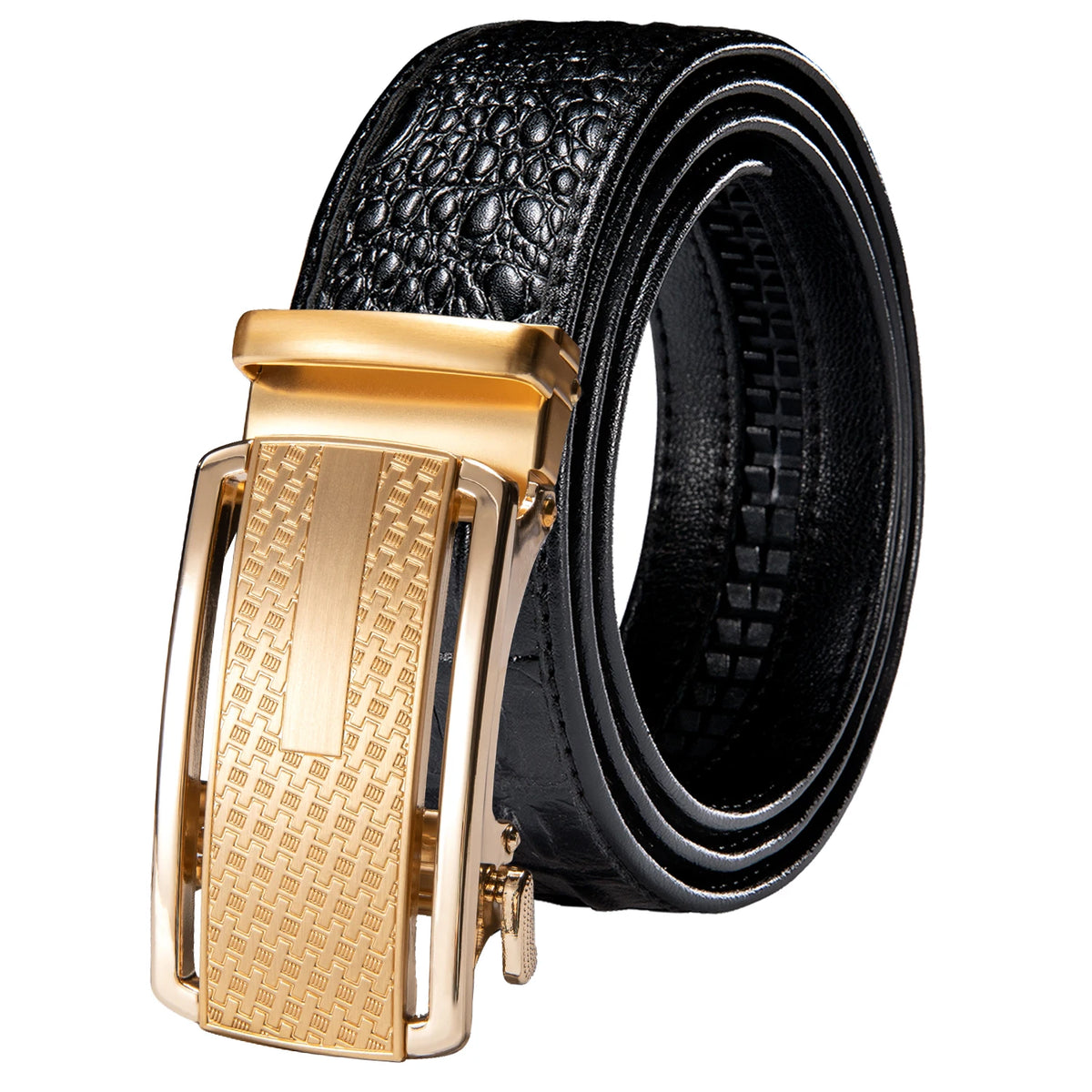 Men's Crocodile Leather Belt with Gold Buckle