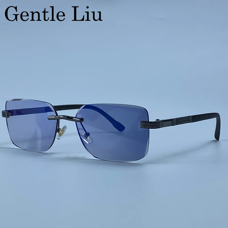 Men's Carved Gold Rimless Sunglasses