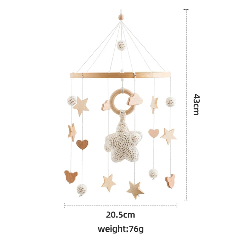 ⭐ Wooden Crochet Stars Baby Crib Mobile