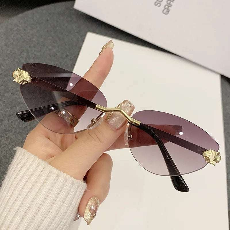 Rimless Leopard Cat Eye Sunglasses